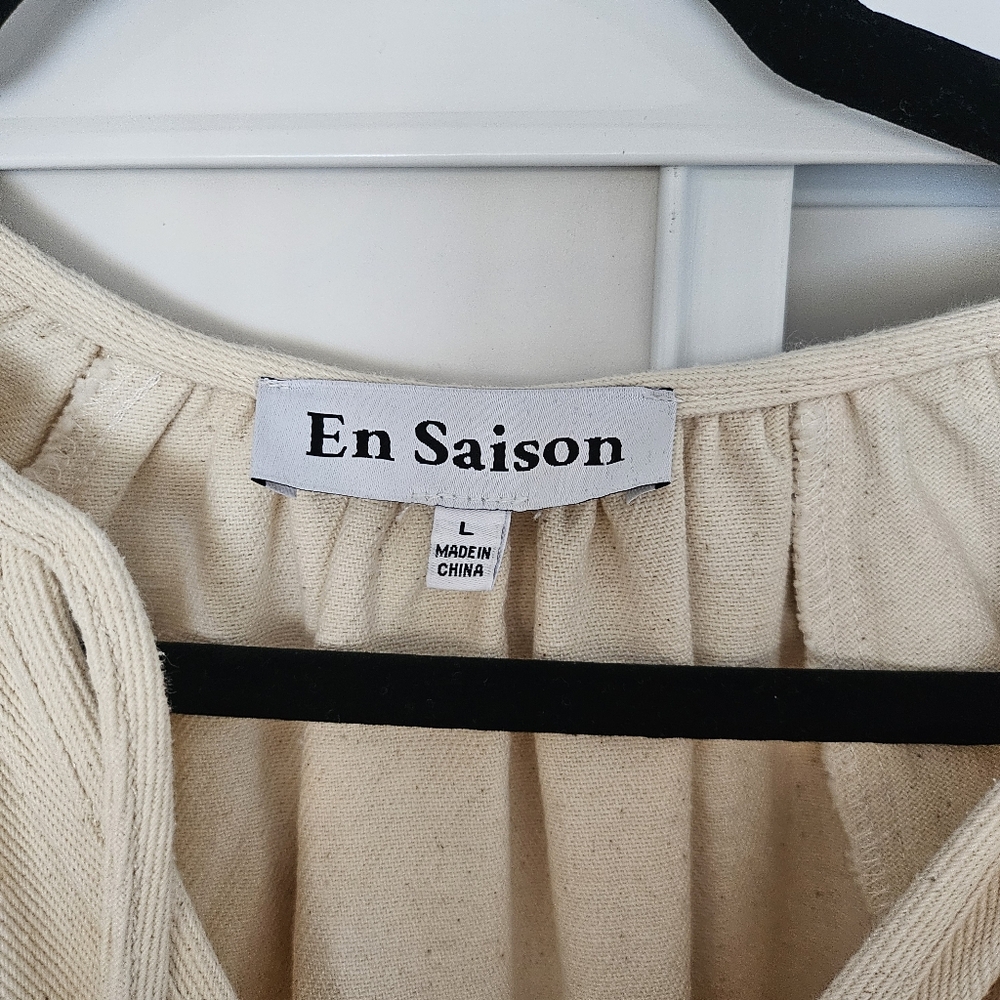 En Saison heavy denim tiered babydoll dress, Size Large in Ecru - Picture 4 of 5